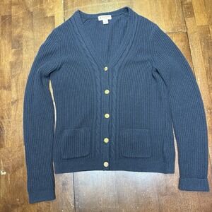 Brooks Brothers Red Fleece Cardigan Sweater Small Navy Merino Wool Gold Buttons